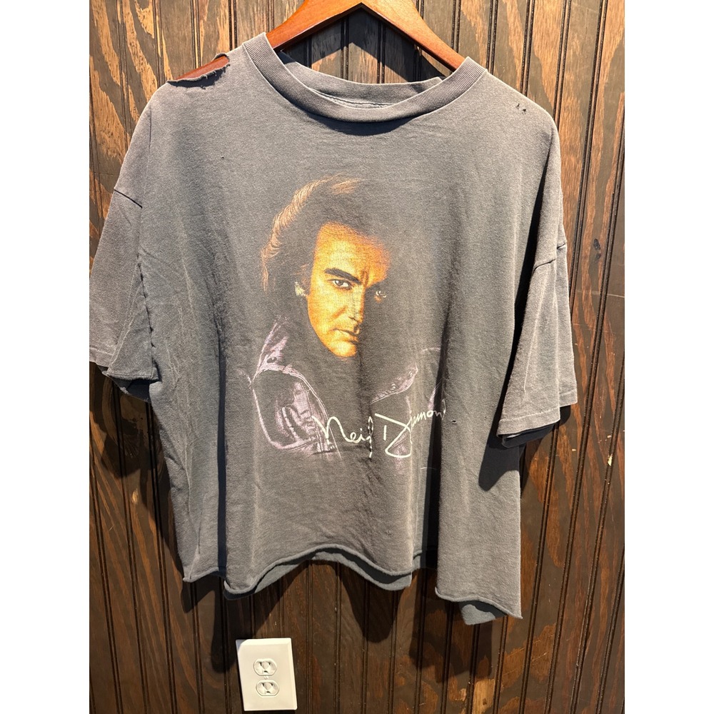 Vintage Neil Diamond Distressed Graphic T-Shirt Faded Black 90s Rock Tee L XL